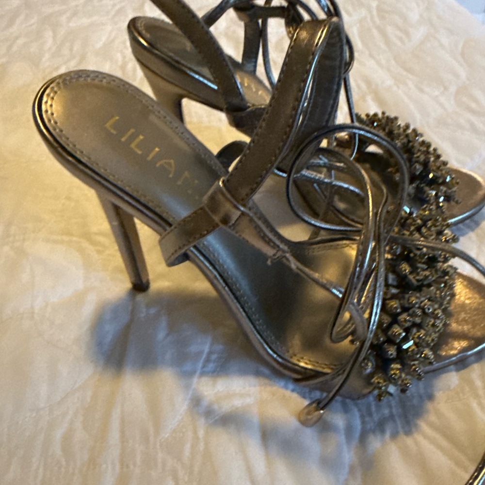 Liliana Silver Embellished Strappy Heels - Picture 2 of 12